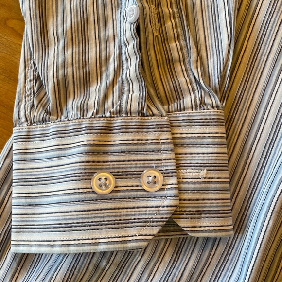 Pronto Uomo- white/blue/black striped button down shirt- M - Picture 5 of 7